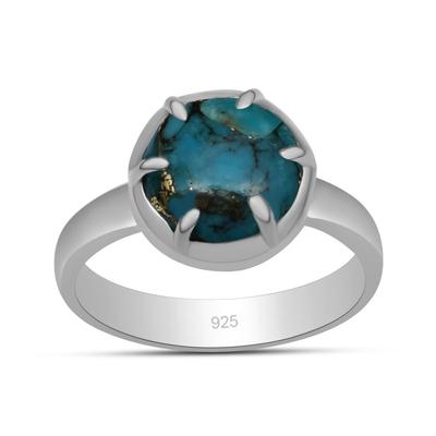 10X10 Mm Natural Blue Copper Turquoise Gemstone 925 Sterling Silver Oval Shape Gemstone Handmade Prong Set Ring For Women & Girls