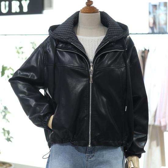 The Thilbery Fake Leather Check Hooded Layered Jumper NCMTR9M0JP07W