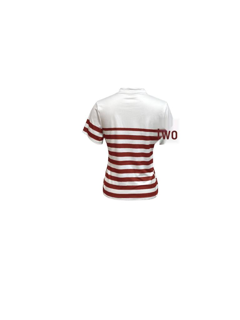European and American Striped Polo Collar Short Sleeve Women's Autumn T-shirt - Versatile and Fashionable.