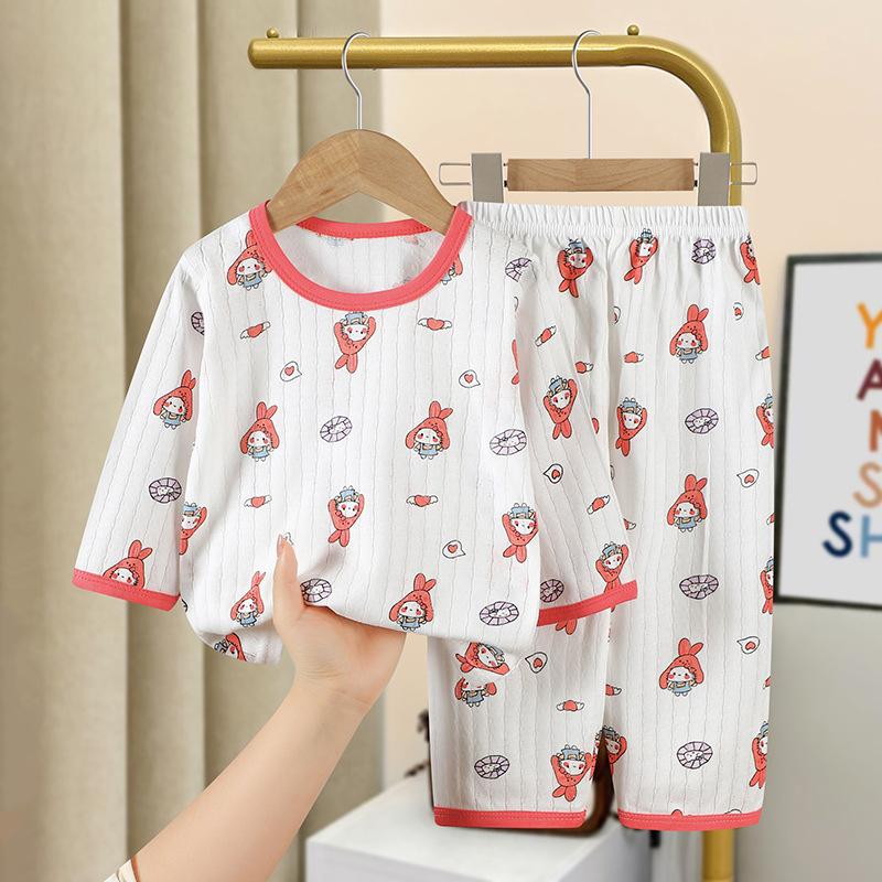 Cotton Kids Clothes Three Quart Sleeve Home  Sleepwear Children's Clothing Boy Girl Autumn Winter Tops Pants Suits Children Sets