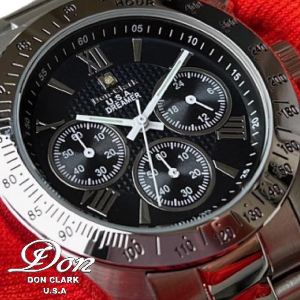 Pair of Don Clark and chronograph watches with black Roman numerals and ANNE CLARK natural shell made from stainless and come with a simple strap