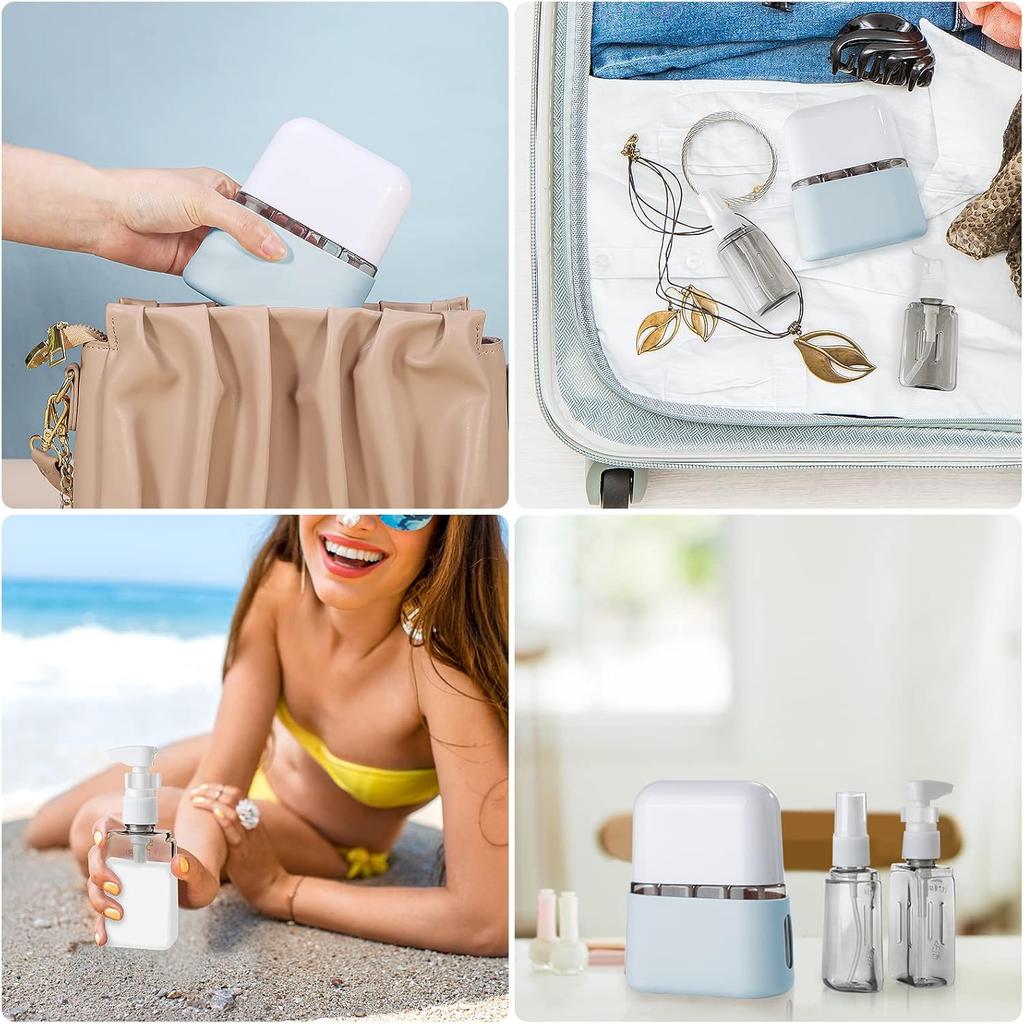 Juego de 4 Botellas de Viaje de 50 ml Combinación Champú Gel de Ducha Jabón de Manos Loción Spray Botella Vacía Accesorios para Kit de Viaje