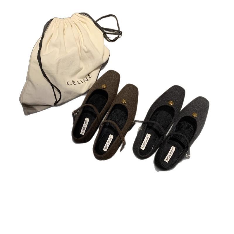 2025 New Square Head Bow with Skirt Single Shoes Versatile and Comfortable with Skirt Retro One-word Buckle with Small Leather Shoes