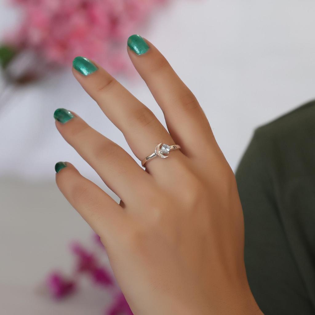 Blue Topaz Silver Half Moon Ring, 925 Sterling Silver, Handmade Jewelry, Women Silver Ring, Gift For Her Ar8918