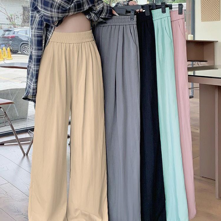 2026 Damen Bodenlange Gerade Weiter Beinte Elastischer Bund Hose: Einfarbig, Schlankmachend, Locker Lässig
