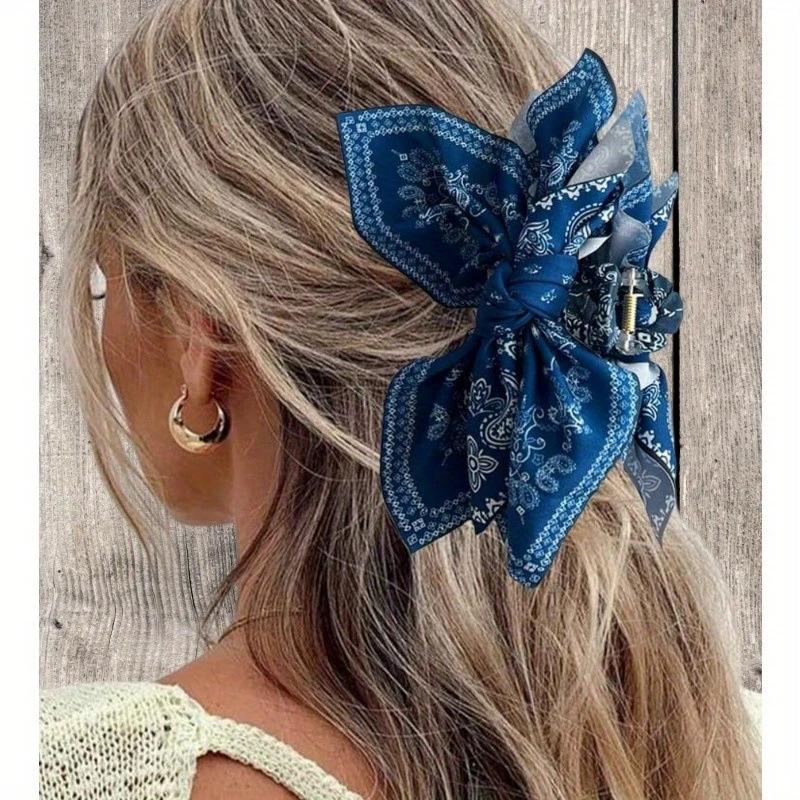 Bohemian Style Sweet Bow Hair Claw French Elegant Shark Clip Large Size Hair Clips Boho Vacation Headwear Women Hair Accessories