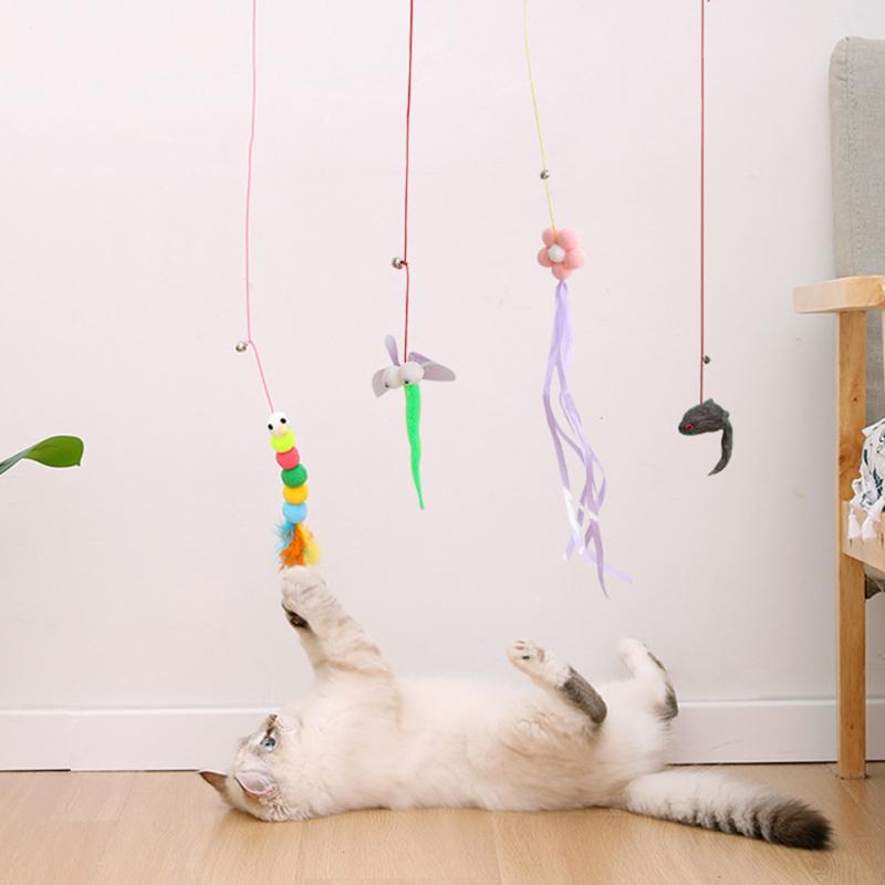 Pet Cat Plush Teaser Stick Hanging Door Elastic Rope Play Chase Exercise Toy With Bells For Indoor