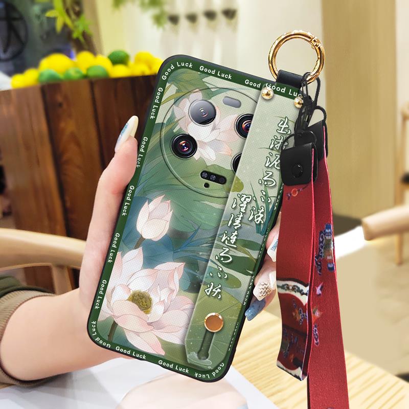 Anti-dust Kickstand Phone Case For Xiaomi 13 Ultra Back Cover Phone Holder Silicone Durable Lanyard Elderly Lady Fashion