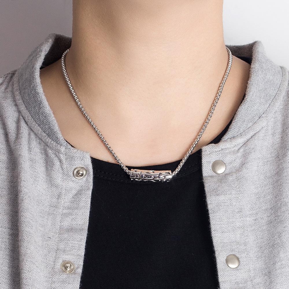 Personalized Hollow Long Tube Pendant Necklace Men'S White Copper Electroplated Thick Rhodium Gold Box Neck Chain Silver Jewelry
