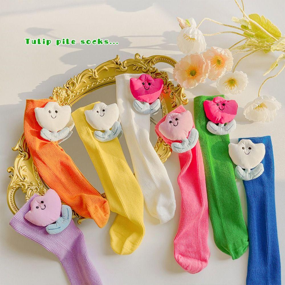 

Весенние носки в консервативном стиле с цветочным принтом и тюльпанами, носки до середины икры для девочек, чулки в корейском стиле, хлопковые чулочно-носочные изделия
