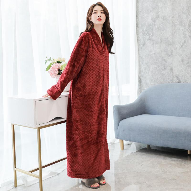 Herbst und Winter Superlanges Nachtkleid Damen Verdicktes Nachthemd Korallenvlies Bademantel Schlafanzug für Paare