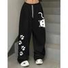 Pantaloni della tuta casual da donna stile street Primavera Estate Stampa zampa di gatto Vestibilità Oversize Streetwear Bambini