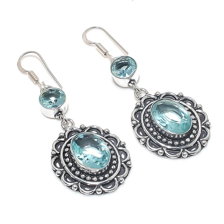 

Натуральный швейцарский голубой топаз драгоценный камень 925 стерлинговое серебро серьга 2,36 G7A04