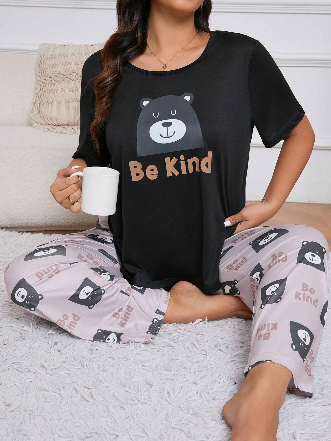 

Homewear set, bear print short-sleeved trousers, comfortable cartoon pajamas. XXXXL чорний