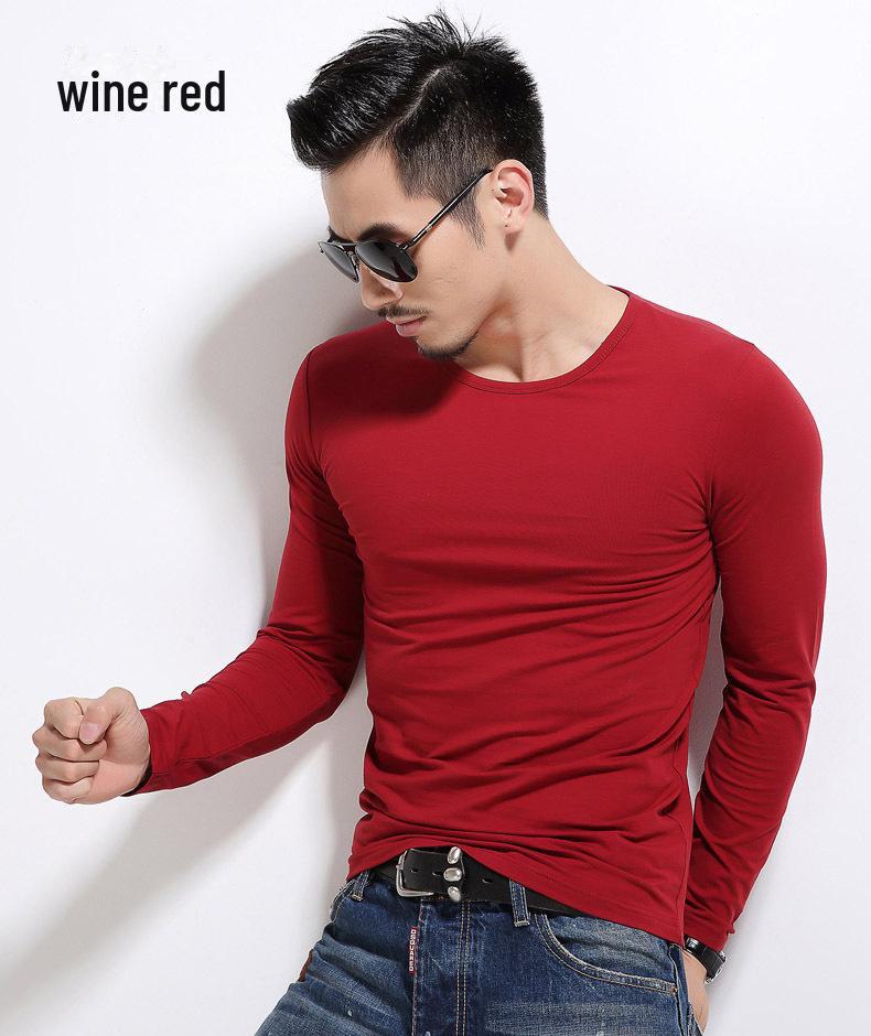 2023 Men's Slim Fit Long Sleeve Solid Color Pullover Shirt for Autumn/Winter