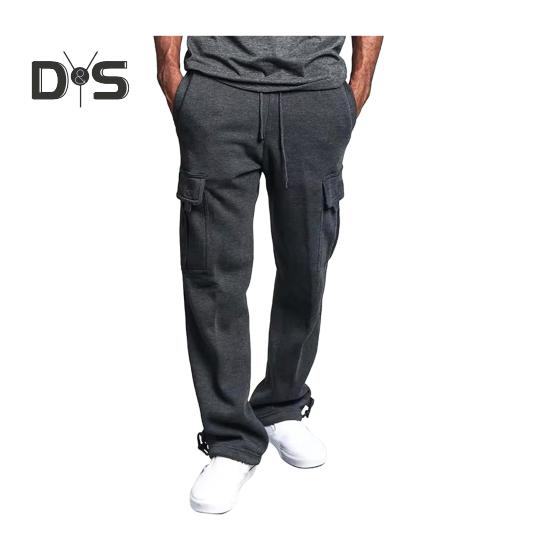 Men Spring Fall Pants with Multi Pockets Drawstring Elastic Waist Wide Leg Plus Size Sweatpants Stretchy Slacks Solid Color Loose Street Style Sport