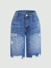 Women's Distressed Denim Bermuda Shorts - Casual Ripped Mid-Length Jeans