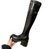 Grape mother same retro round head thin versatile zipper thick sole thick heel knee boots women's autumn and winter knight boots