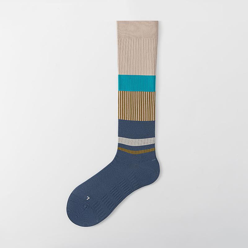 Spring and Autumn Sports Running Socks for Women, Summer Trendy Color-blocking Slightly Pressed Calf Socks