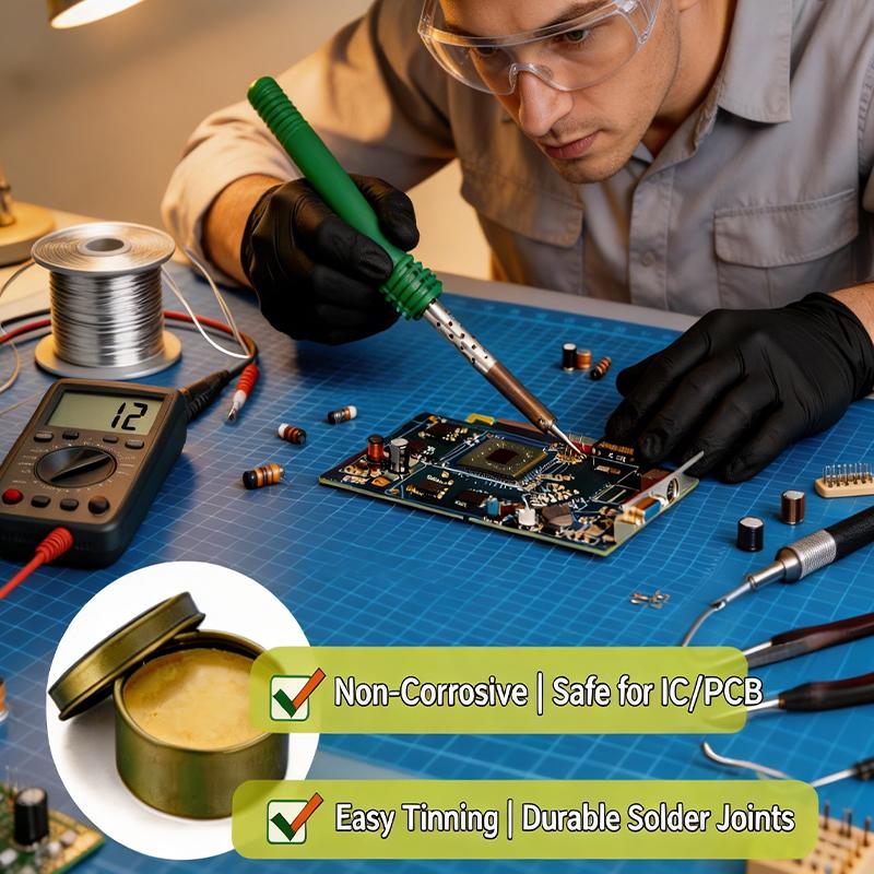 Scatola di plastica Pasta saldante Flusso di colofonia Flusso per saldatura senza piombo Pasta per saldatura di riparazione ferro Stagno per saldatura Olio per saldatura Flusso per saldatura