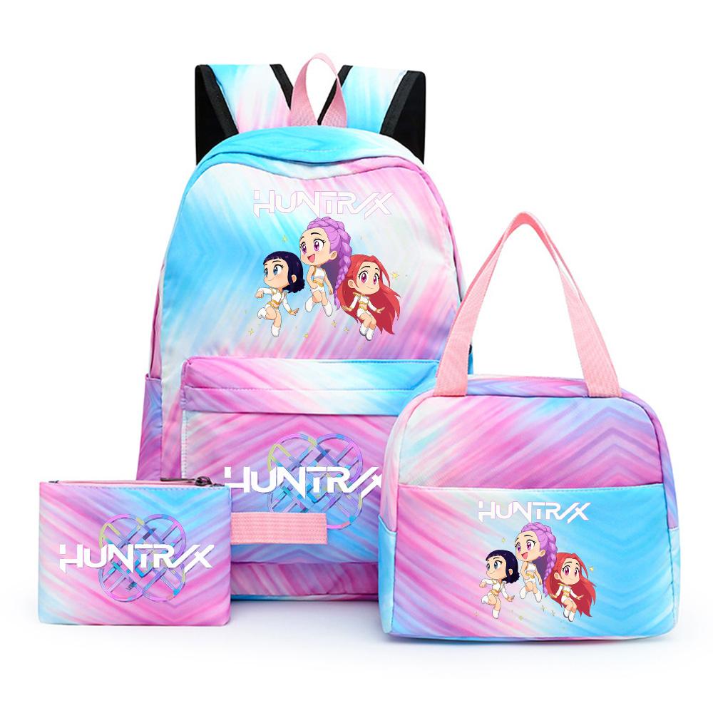 3Pcs/set Cartoon Printed Backpack with Lunch Bag Pencil Case for Teenager Girl Boy Large Capacity Waterproof Bookbag Gift Mochila