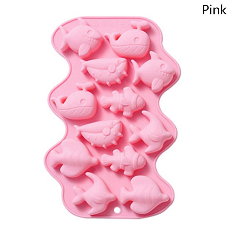12 Cavity 3D Marine Fish Silicone Chocolate Mold Mix Animal Candy Biscuit Jelly Ice Cube Making Cake Decoration Baking Tool Diy