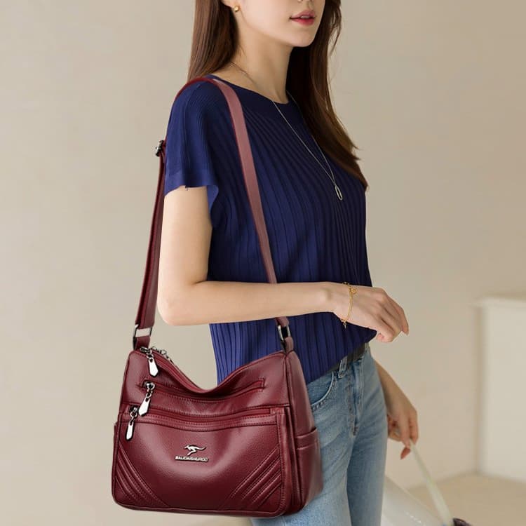 Weiche Leder-Umhängetasche mit mehreren Reißverschlüssen, vielseitige Schultertasche