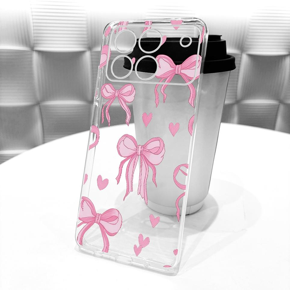 Bow Love Heart Pattern Cute Cat Phone Case For Honor Win 5G Casing Soft TPU Silicone Shockproof Back Cover Transparent Capa