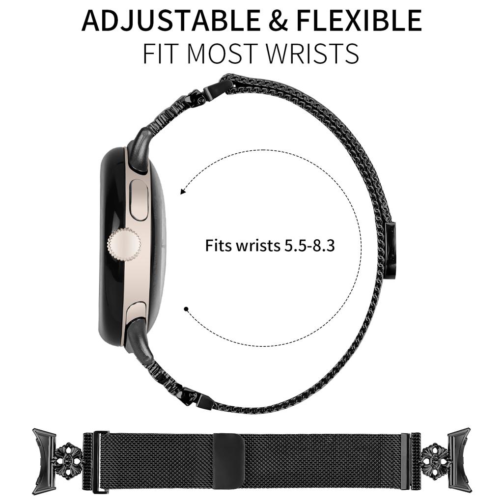 For Google Pixel Watch 2 Milanese Band Flower Stainless Steel Magnetic Mesh Watch Strap
