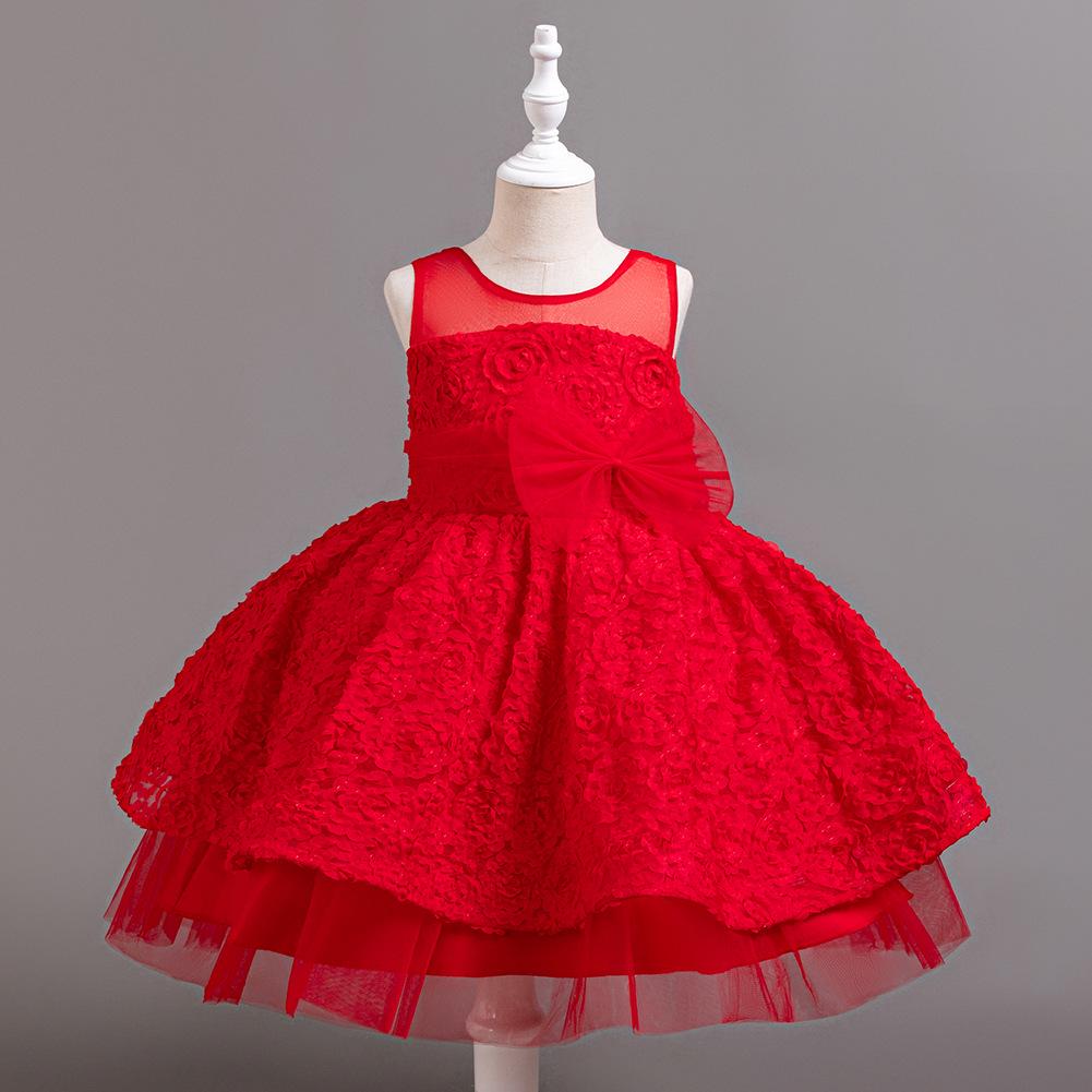 

Christmas Red Flower Girl Mesh Party Dress for Girls 150 cm