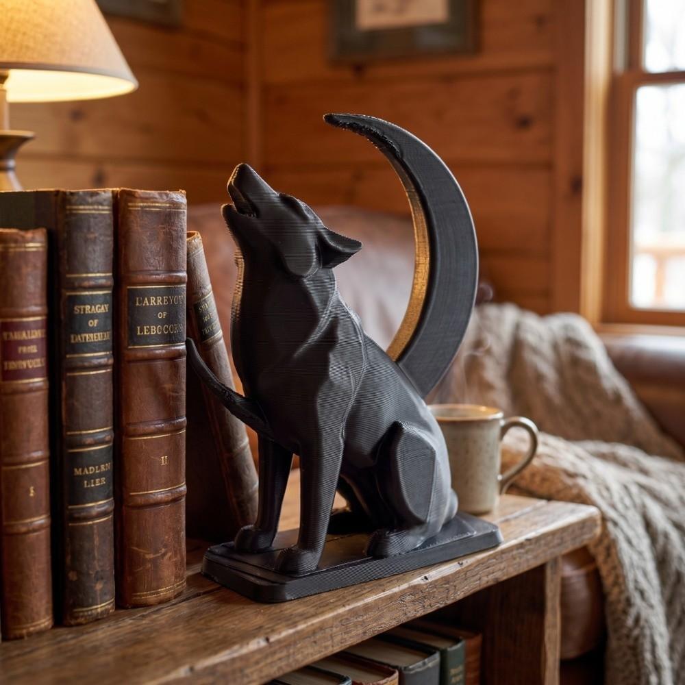 Gothic Wolf Moon Statues Creative Night Theme Decorative Wolf Ornaments 3D Printed Desktop Wolf Decorations Bedroom Decor