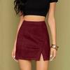 Women's High Waist Faux Suede Side Split Short  Skirt