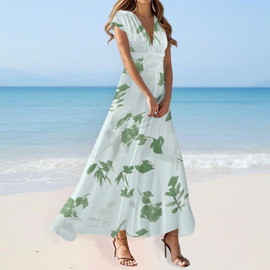 Boho Dress For Women Casual Loose Fit Summer Sundress Floral Print Dress With Pocket