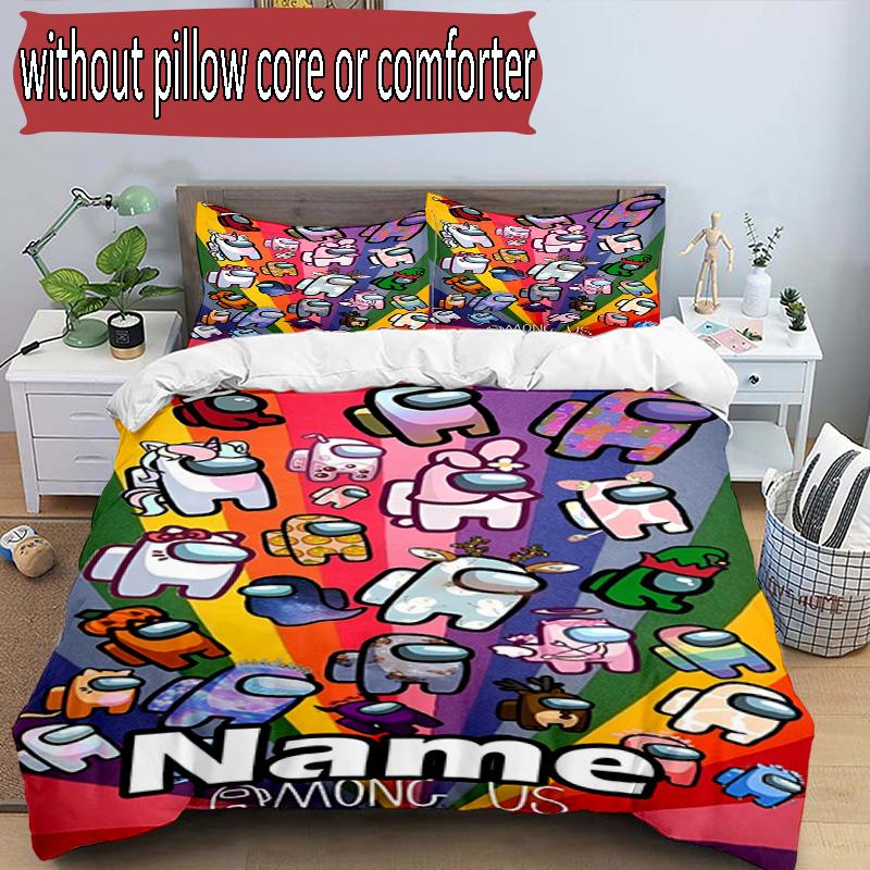 3pcs Duvet Cover Set (1*Duvet Cover + 2*Pillowcase, Without Core), Custom Name Among Us Pattern Bedding Set, Home Bedroom Decor Gift