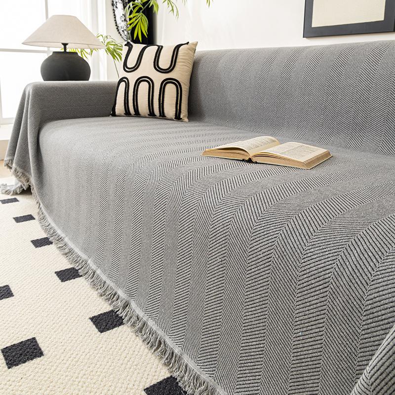 Simple Herringbone Sofa Cover Towel Non-Slip All-Inclusive Dustproof Cushion Cloth Four Seasons Universal Sofa Cover