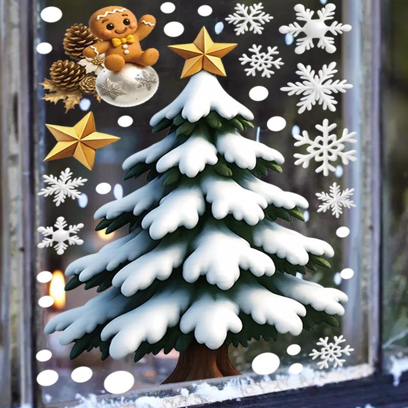 Christmas Window Stickers Winter Snowman Santa Claus Snowflake Reindeer Static Electricity Stickers Ornaments Xmas Home Decor