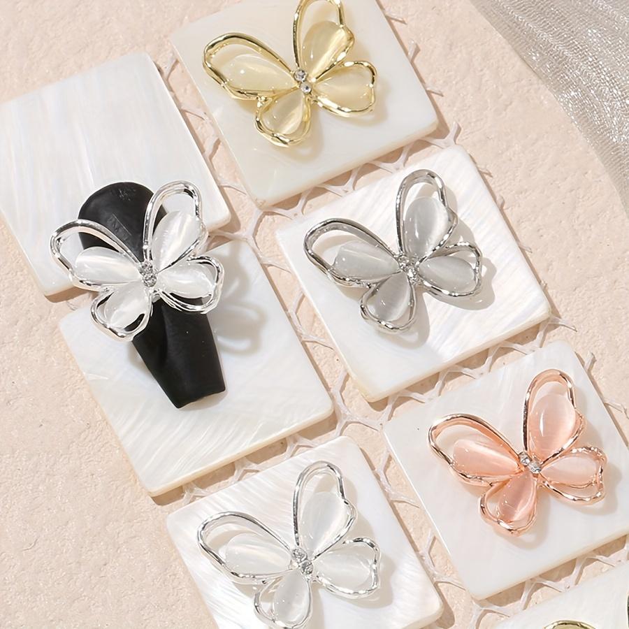 10pcsElegant Butterfly Nail Charms Set with Sparkling Cat Eye Gems - Easy-to-Apply, Durable Alloy Art Accessories for DIY Manicure