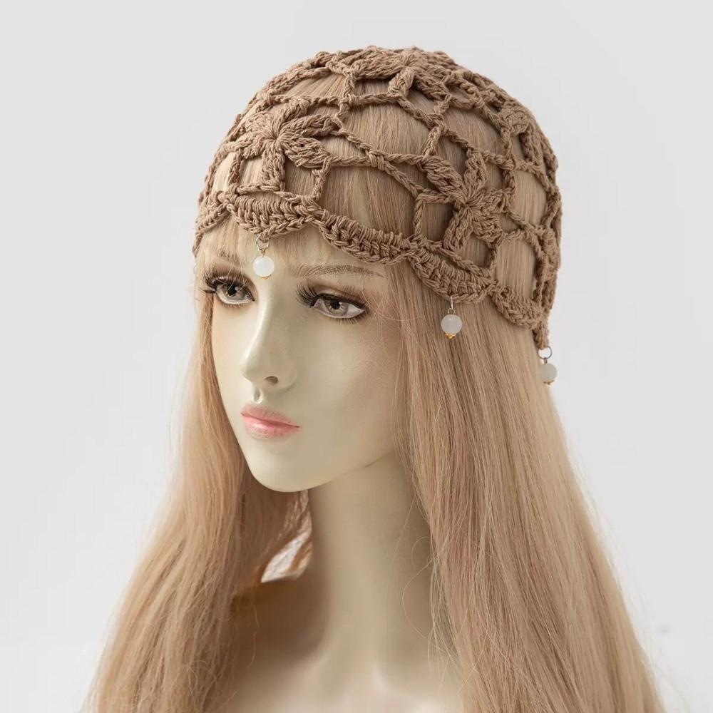 Handmade Crochet Flower Knitted Hat Bohemian Style Woven Cap Cute Hollowed Out Beanie Cap  Women