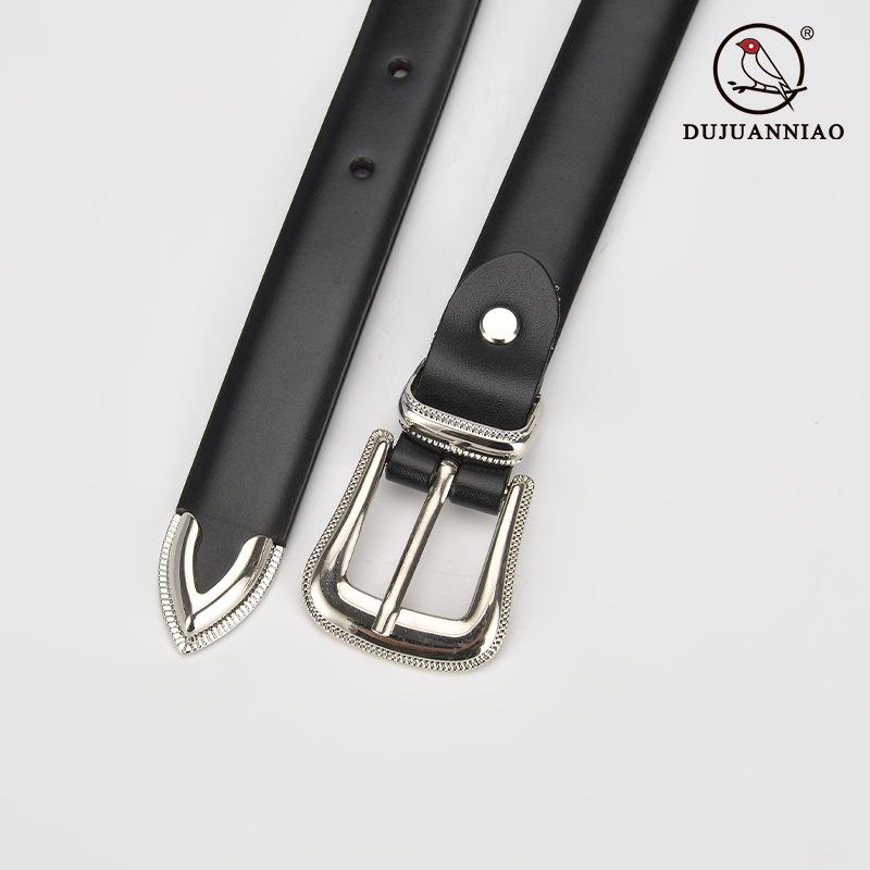 European & American Style Double-Head Engraved Ladies Belt with Decorative Pin Buckles