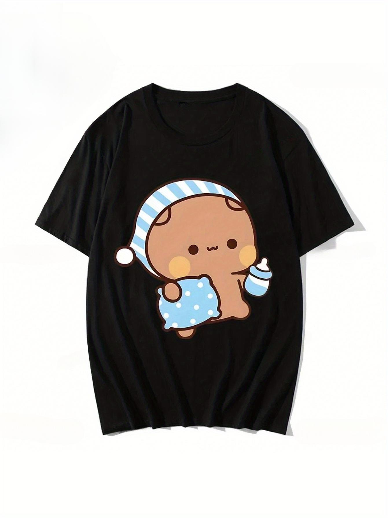 Adorable Graphic Tee Featuring Bubu Panda And Dudu Bear for Couples - a Soft And Cozy Retro Short-Sleeve Shirt with a Geometric Design XXL