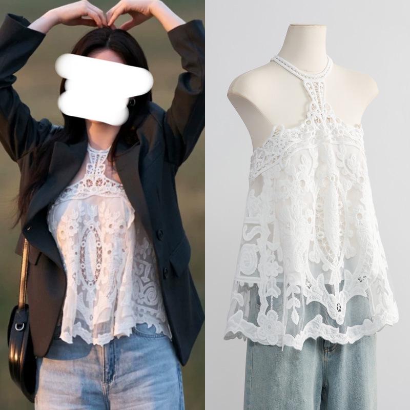 Go Youn-jung Inspired Heavy Embroidery Custom Crop Top - Luxury Halter Neck Strapless Design for Women M (52-58 kg)