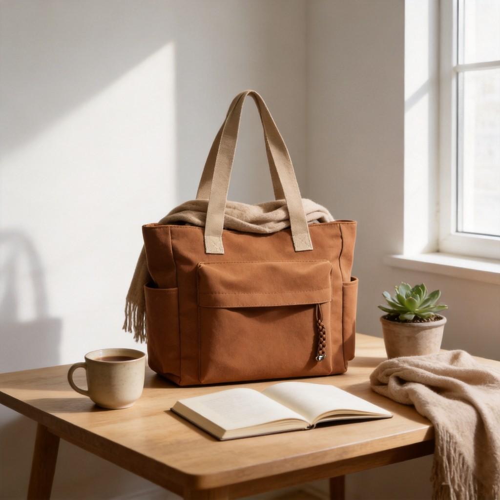 Canvas Tote Bag For Women With Zipper Pocket For Daily Office Use