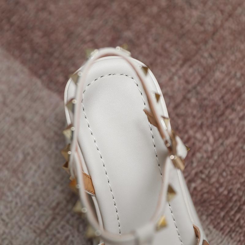 Fashion Women's New Spring/Summer Genuine Leather Cowhide Metal Rivet Loose Buckle High Heel Slope Heel Large Roman Sandals