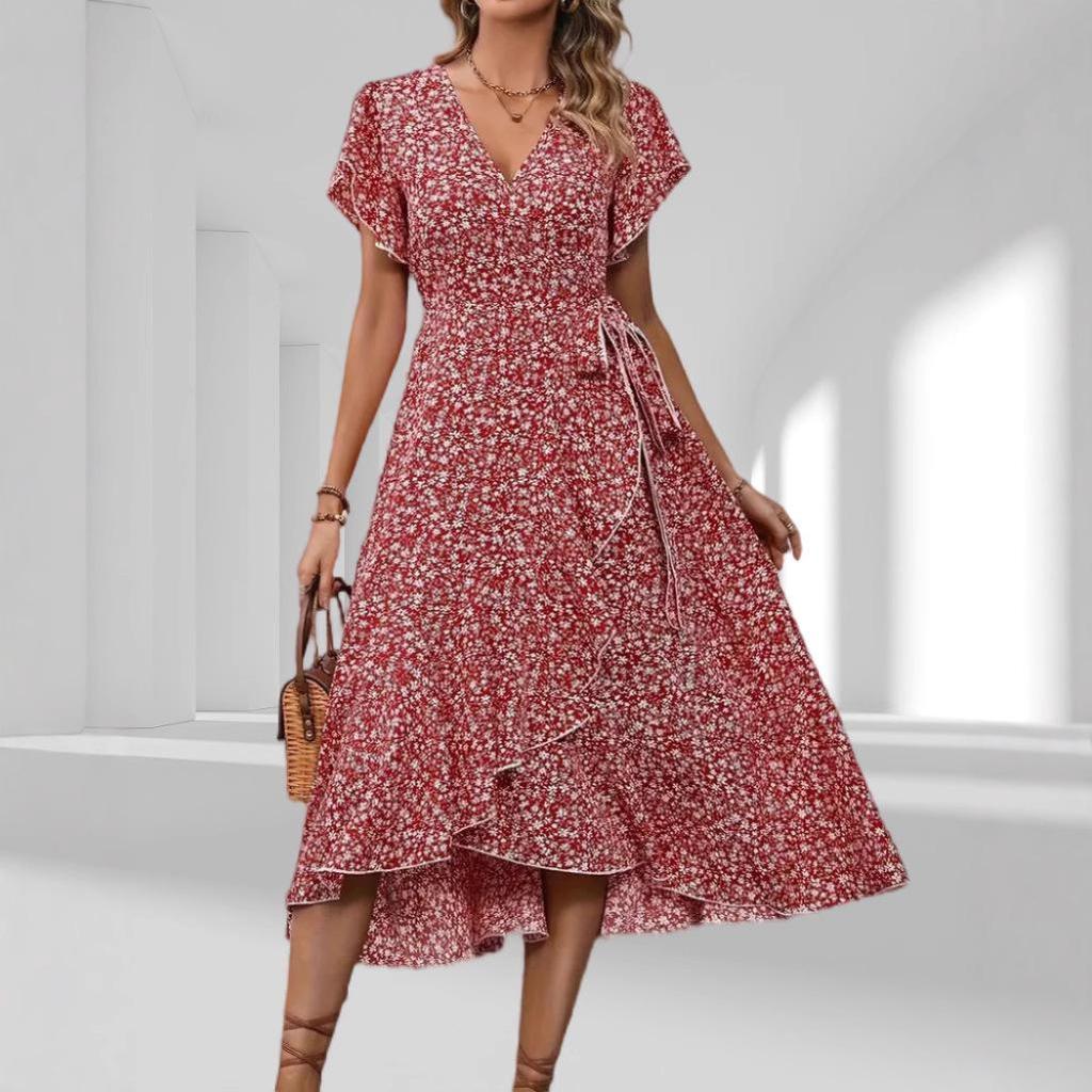 Bohemian V-Neck Belted Wrap Maxi Dress for Women