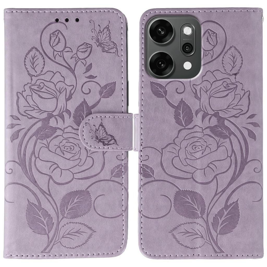 For Oppo Reno14 Pro 5G (Global) Case Wallet Stand Imprinted Rose Butterfly PU Leather Phone Cover
