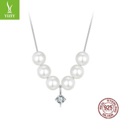 S925 Sterlingsilber Smart Pearl Moissanit Halskette, Damen Premium Layered Schlüsselbeinkette Herbst und Winter Leichter Luxus
