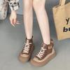 Spring New First-layer Cowhide Thick-soled Color Matching Retro One-pedal High-top Shoes Versatile Casual Sports Board Shoes