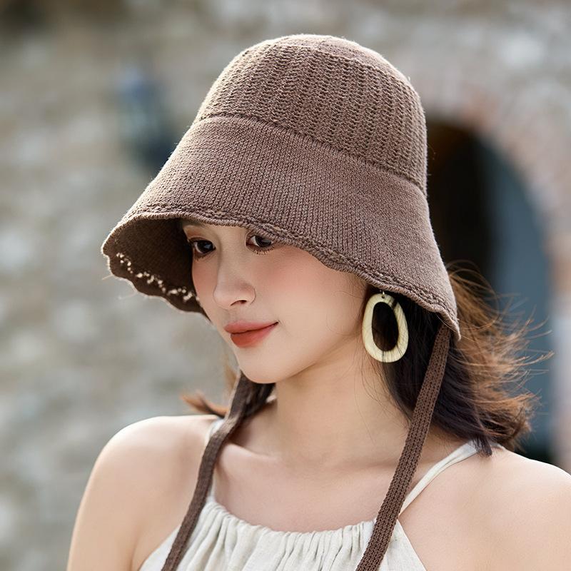 Sonnenhut Damenmode Gestrickter Fischerhut Vielseitiger Stil Outdoor Spitzenband Fischerhut