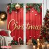 2pcs 2D flat printing Merry Christmas Curtains red Christmas Polyester Without Electricity Party Decorations Use for Home Wall