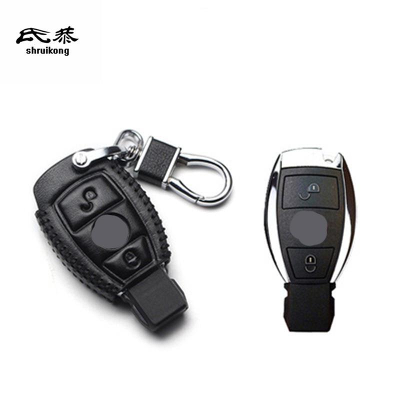 1Set Leather Car Key Case Bag Protection Cover For Mercedes Benz W210 W211 W212 W124 W176 W202 W205 GLK SLK Accessories